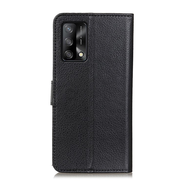 Litchi Texture Leather Wallet Stand Flip Case for Oppo F19 / Oppo A74 4G - Black