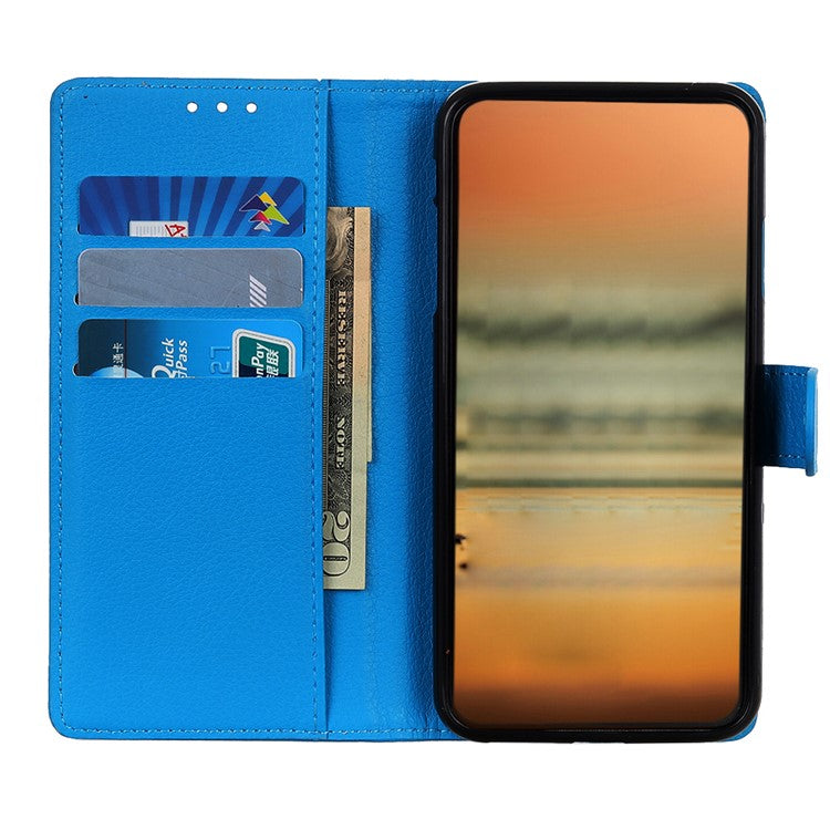 Litchi Texture Leather Wallet Stand Flip Case for Oppo F19 / Oppo A74 4G - Blue