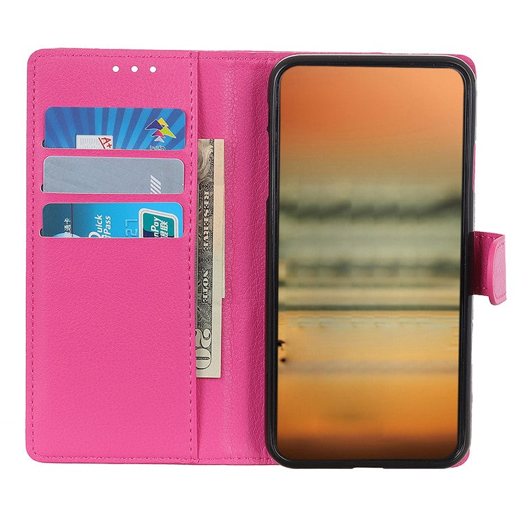 Litchi Texture Leather Wallet Stand Flip Case for Oppo F19 / Oppo A74 4G - Rose