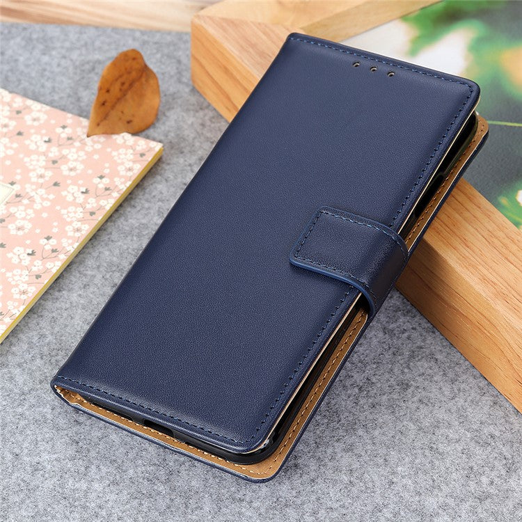 Magnetic Clasp PU Leather Protective Phone Wallet Stand Shell Case for Oppo F19 / Oppo A74 4G - Blue
