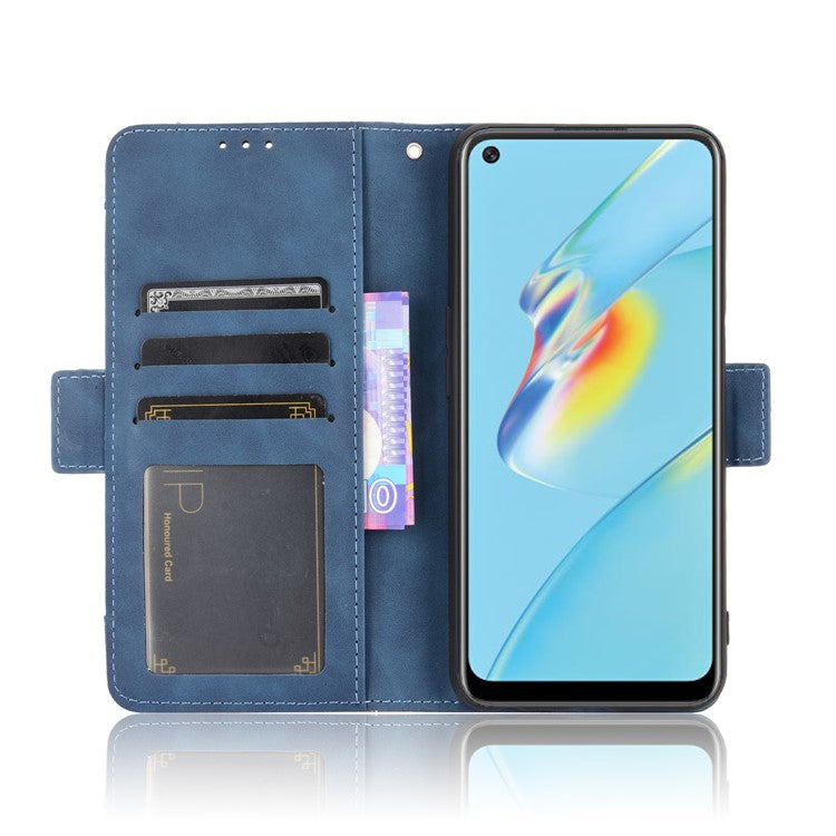 Wallet Design Multiple Card Slots Stand Leather Phone Case for Oppo A54 4G - Blue