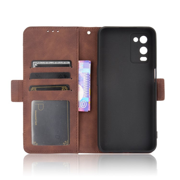 Wallet Design Multiple Card Slots Stand Leather Phone Case for Oppo A54 4G - Brown