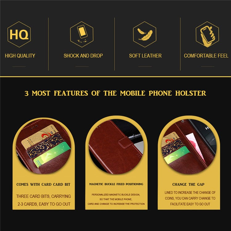 IDEWEI Folio Flip Crazy Horse Texture Leather Casing with Wallet Stand for Realme 8 5G/V13 5G/Narzo 30 5G - Black