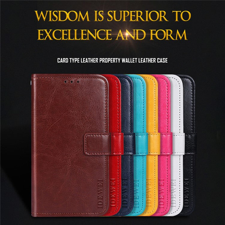 IDEWEI Folio Flip Crazy Horse Texture Leather Casing with Wallet Stand for Realme 8 5G/V13 5G/Narzo 30 5G - Black