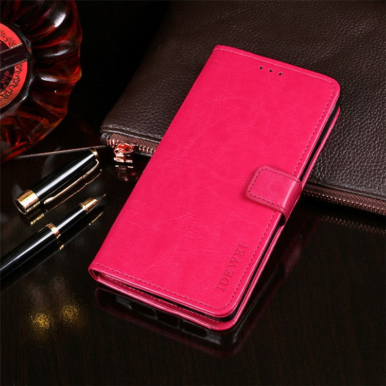 IDEWEI Folio Flip Crazy Horse Texture Leather Casing with Wallet Stand for Realme 8 5G/V13 5G/Narzo 30 5G - Rose