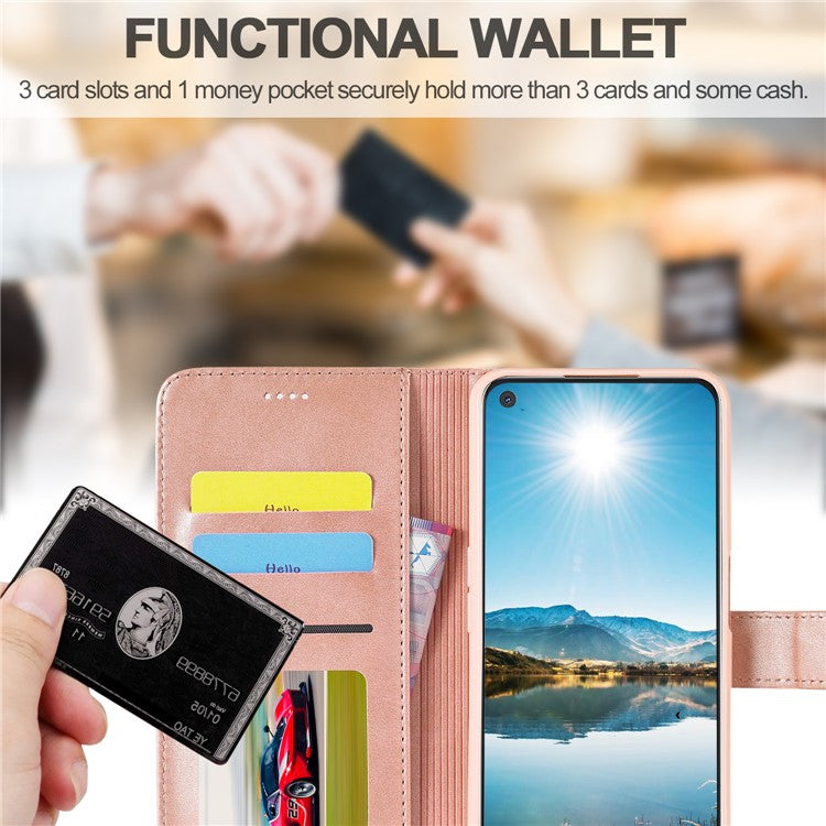 LC.IMEEKE Wallet Stand Leather Phone Casing Shell for Oppo A55 5G/A54 4G - Rose Gold