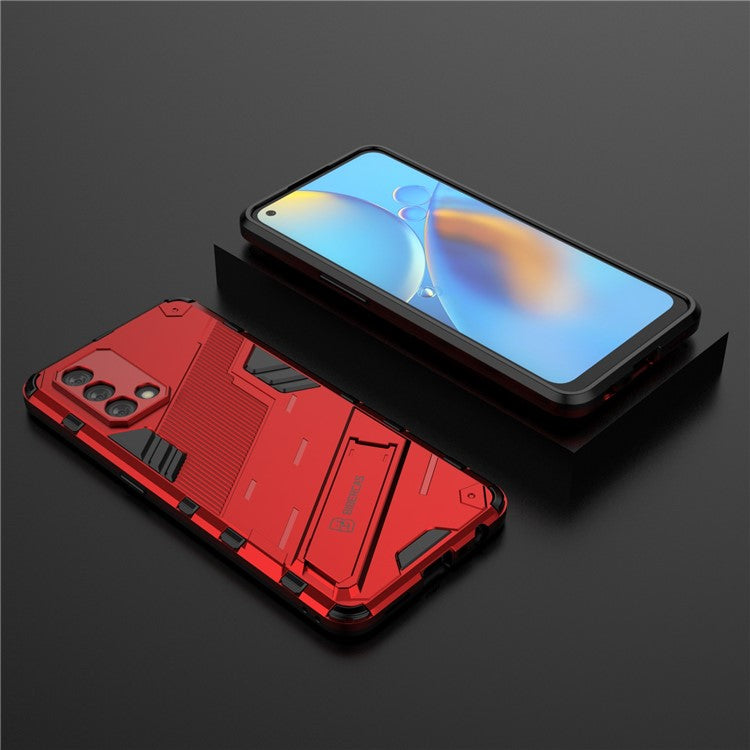 PC + TPU Shockproof Hybrid Phone Back Case Cover with Foldable Kickstand for Oppo A74 4G - Red