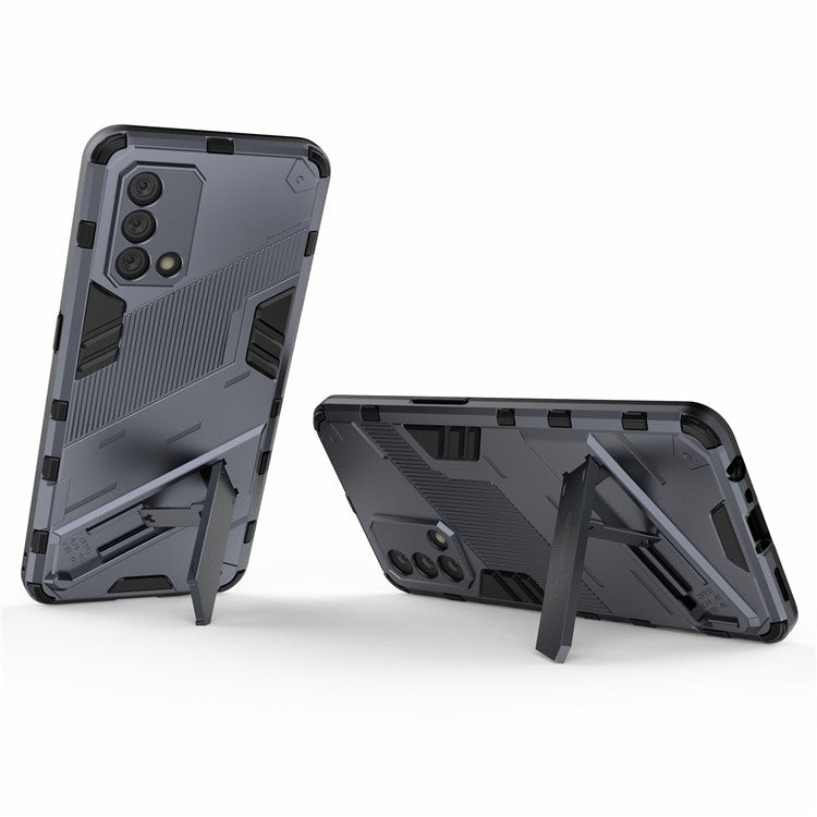 PC + TPU Shockproof Hybrid Phone Back Case Cover with Foldable Kickstand for Oppo A74 4G - Grey