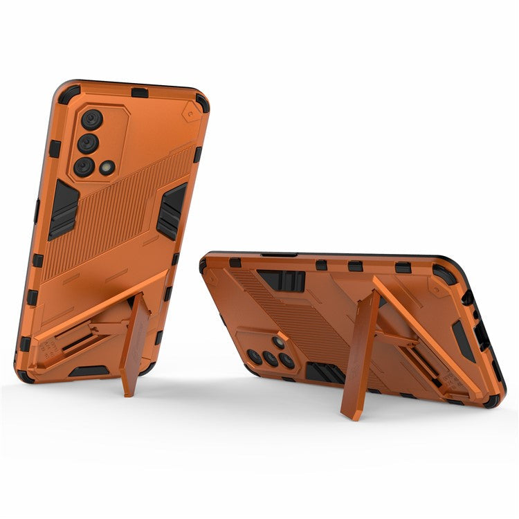 PC + TPU Shockproof Hybrid Phone Back Case Cover with Foldable Kickstand for Oppo A74 4G - Orange