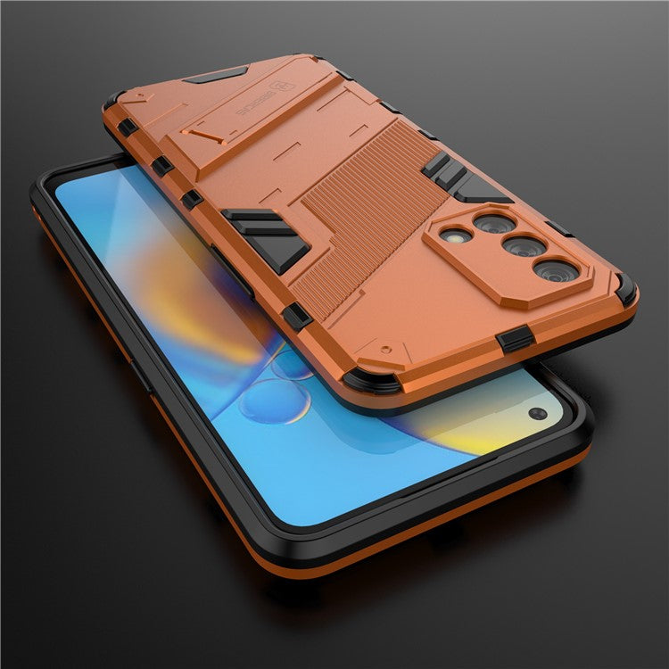 PC + TPU Shockproof Hybrid Phone Back Case Cover with Foldable Kickstand for Oppo A74 4G - Orange