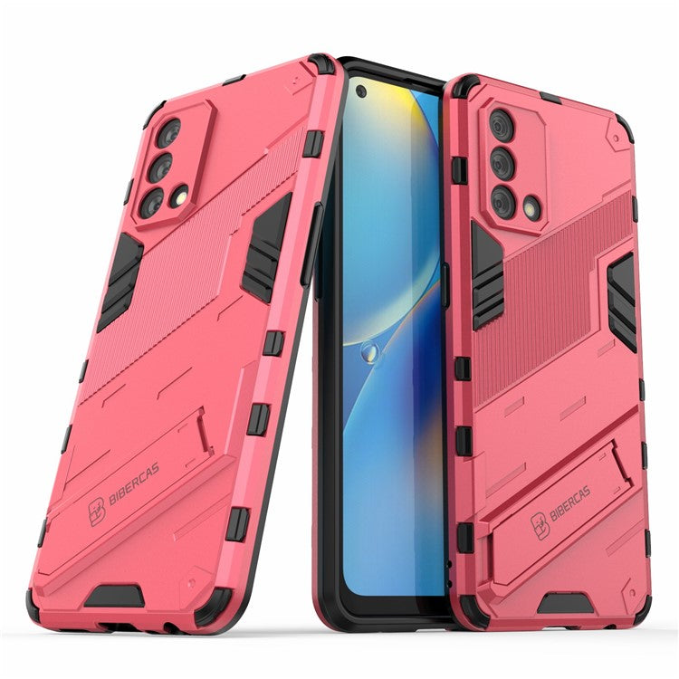 PC + TPU Shockproof Hybrid Phone Back Case Cover with Foldable Kickstand for Oppo A74 4G - Rose