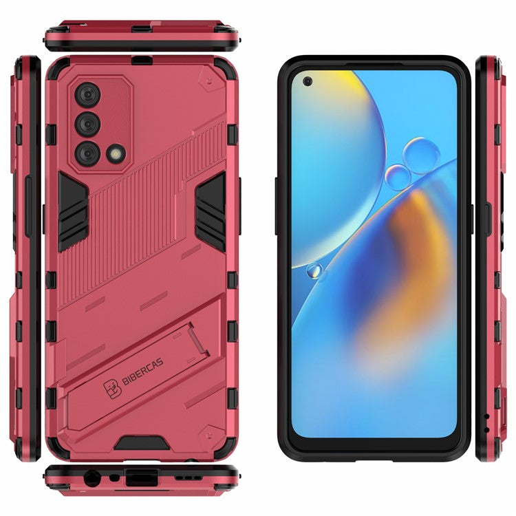 PC + TPU Shockproof Hybrid Phone Back Case Cover with Foldable Kickstand for Oppo A74 4G - Rose