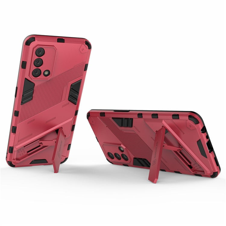 PC + TPU Shockproof Hybrid Phone Back Case Cover with Foldable Kickstand for Oppo A74 4G - Rose