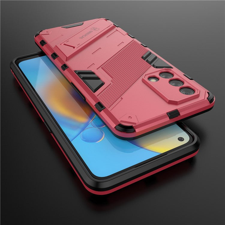 PC + TPU Shockproof Hybrid Phone Back Case Cover with Foldable Kickstand for Oppo A74 4G - Rose