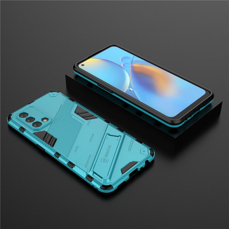 PC + TPU Shockproof Hybrid Phone Back Case Cover with Foldable Kickstand for Oppo A74 4G - Baby Blue