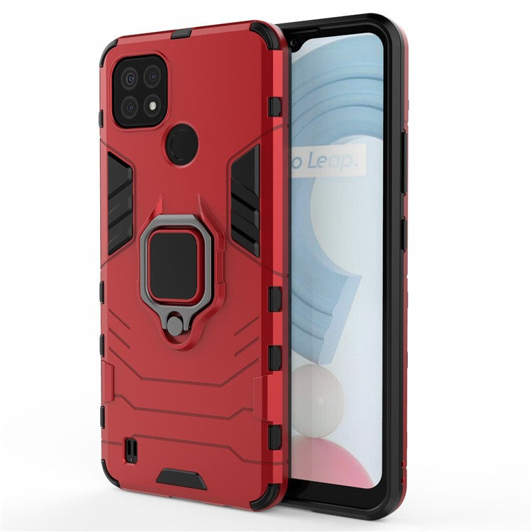 Kickstand Design Cool Guard PC + TPU Hybrid Phone Cover Case for Realme C21 - Red