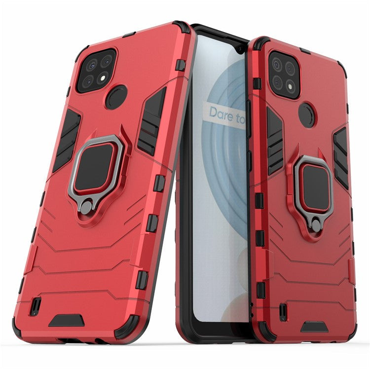 Kickstand Design Cool Guard PC + TPU Hybrid Phone Cover Case for Realme C21 - Red