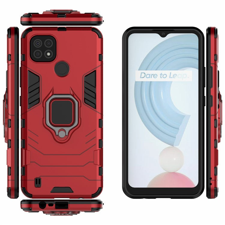 Kickstand Design Cool Guard PC + TPU Hybrid Phone Cover Case for Realme C21 - Red