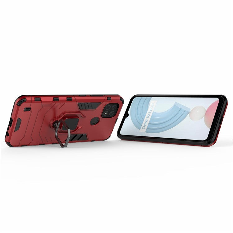 Kickstand Design Cool Guard PC + TPU Hybrid Phone Cover Case for Realme C21 - Red