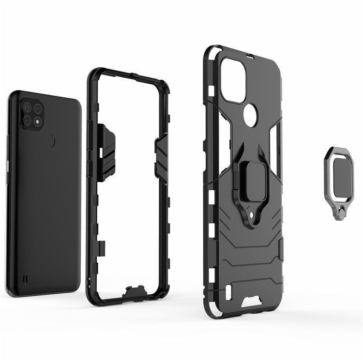Kickstand Design Cool Guard PC + TPU Hybrid Phone Cover Case for Realme C21 - Red