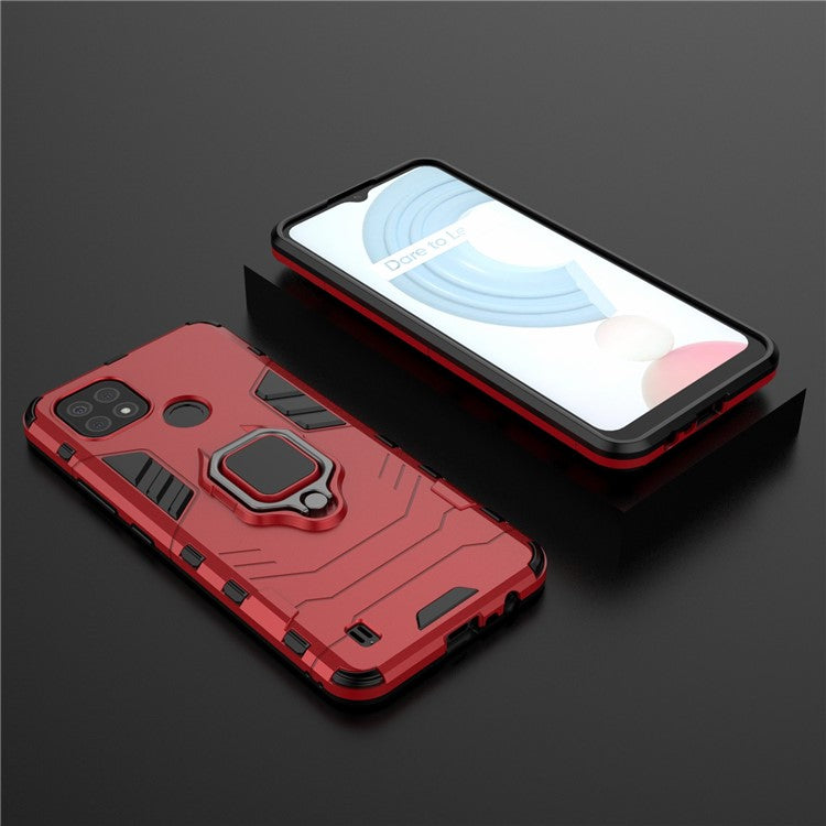 Kickstand Design Cool Guard PC + TPU Hybrid Phone Cover Case for Realme C21 - Red