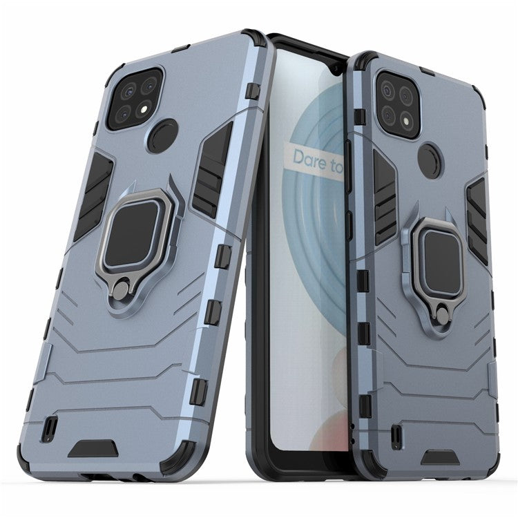 Kickstand Design Cool Guard PC + TPU Hybrid Phone Cover Case for Realme C21 - Blue