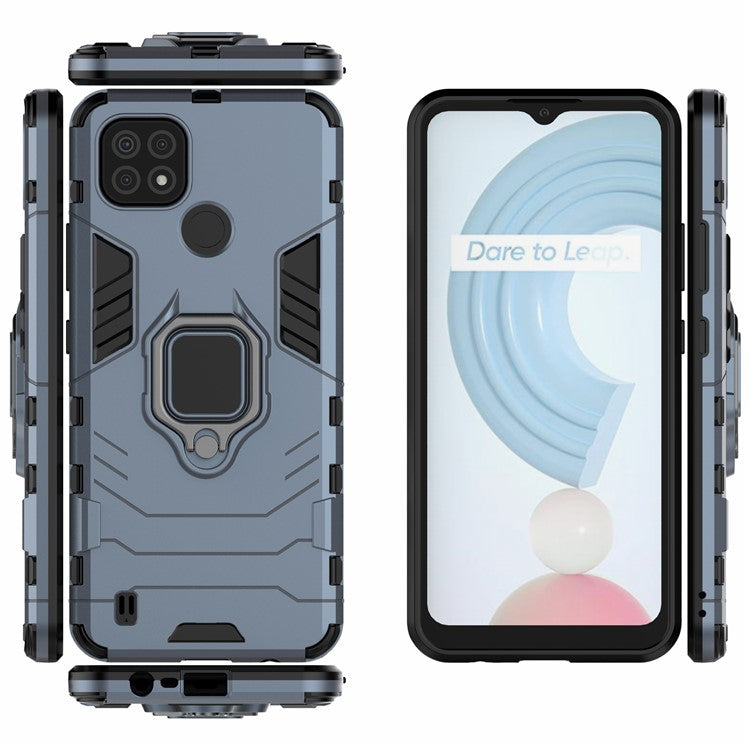 Kickstand Design Cool Guard PC + TPU Hybrid Phone Cover Case for Realme C21 - Blue