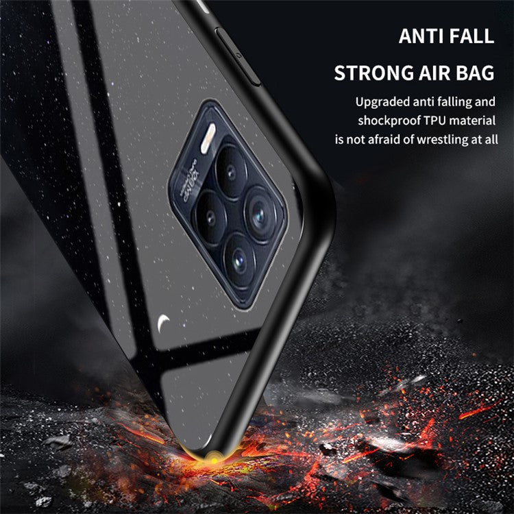 Sky Pattern Tempered Glass Protector Case for Realme 8/8 Pro - Black Starry