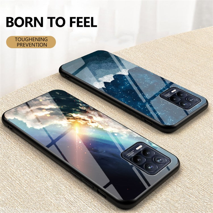 Sky Pattern Tempered Glass Protector Case for Realme 8/8 Pro - Black Starry