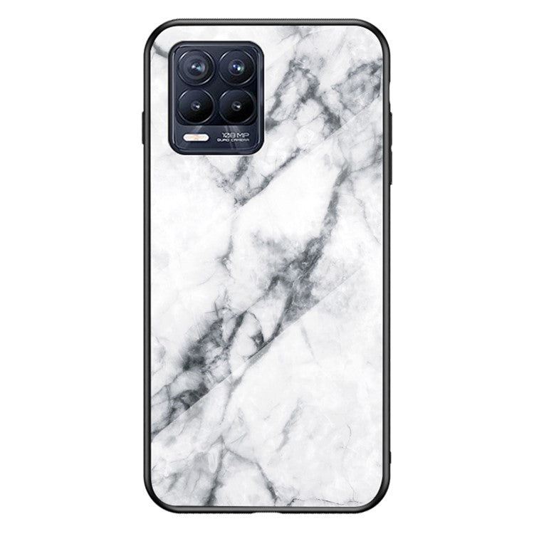 Marbling Pattern Tempered Glass Protective Case Back Cover for Realme 8/8 Pro - White Marble