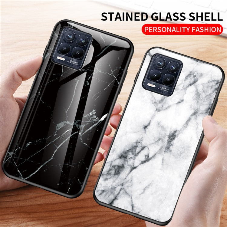 Marbling Pattern Tempered Glass Protective Case Back Cover for Realme 8/8 Pro - White Marble