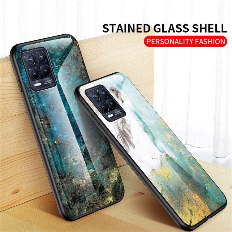Marbling Pattern Tempered Glass Protective Case Back Cover for Realme 8/8 Pro - White Marble