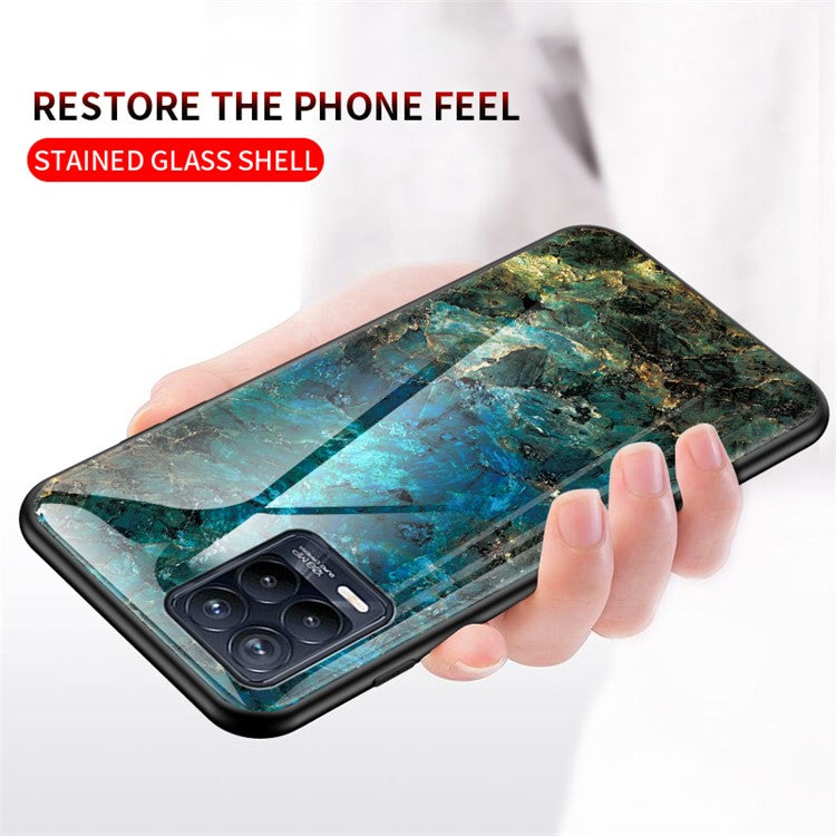 Marbling Pattern Tempered Glass Protective Case Back Cover for Realme 8/8 Pro - White Marble