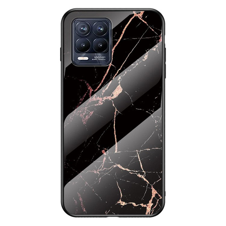 Marbling Pattern Tempered Glass Protective Case Back Cover for Realme 8/8 Pro - Gold Black Marble