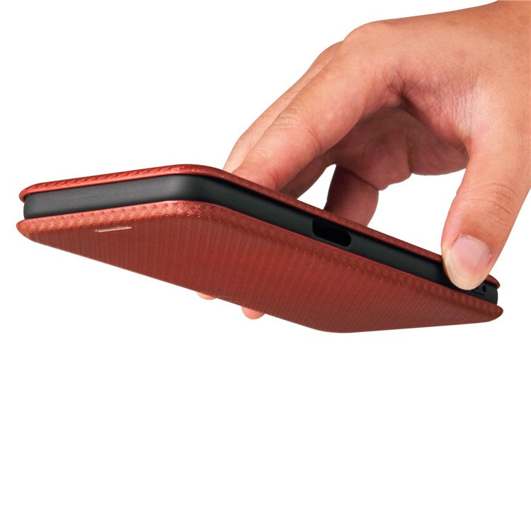 Auto-absorbed Carbon Fiber Leather Card Holder Case for Realme 8 5G/V13 5G/Narzo 30 5G/Q3i 5G/Q3 5G - Orange
