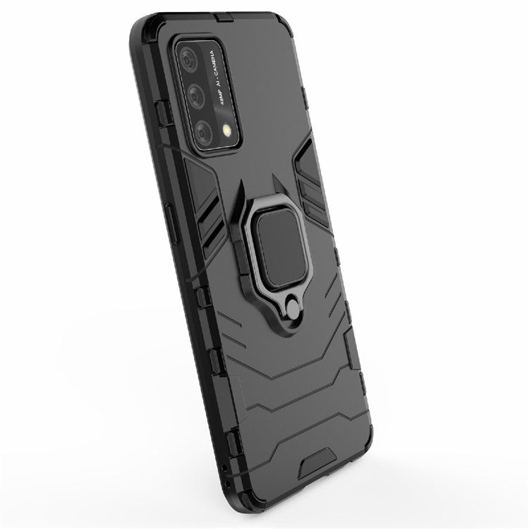 Kickstand Design Cool Guard PC + TPU Hybrid Phone Cover Case for Oppo A74 4G - Black