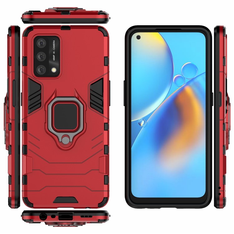 Kickstand Design Cool Guard PC + TPU Hybrid Phone Cover Case for Oppo A74 4G - Red
