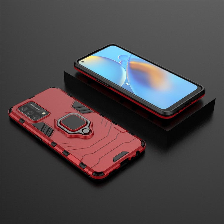Kickstand Design Cool Guard PC + TPU Hybrid Phone Cover Case for Oppo A74 4G - Red
