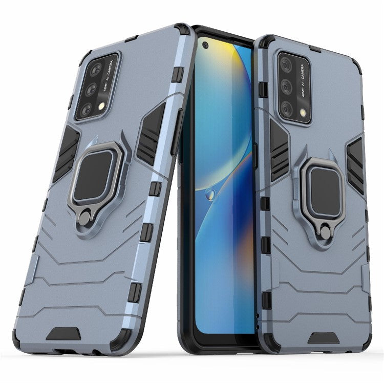 Kickstand Design Cool Guard PC + TPU Hybrid Phone Cover Case for Oppo A74 4G - Blue