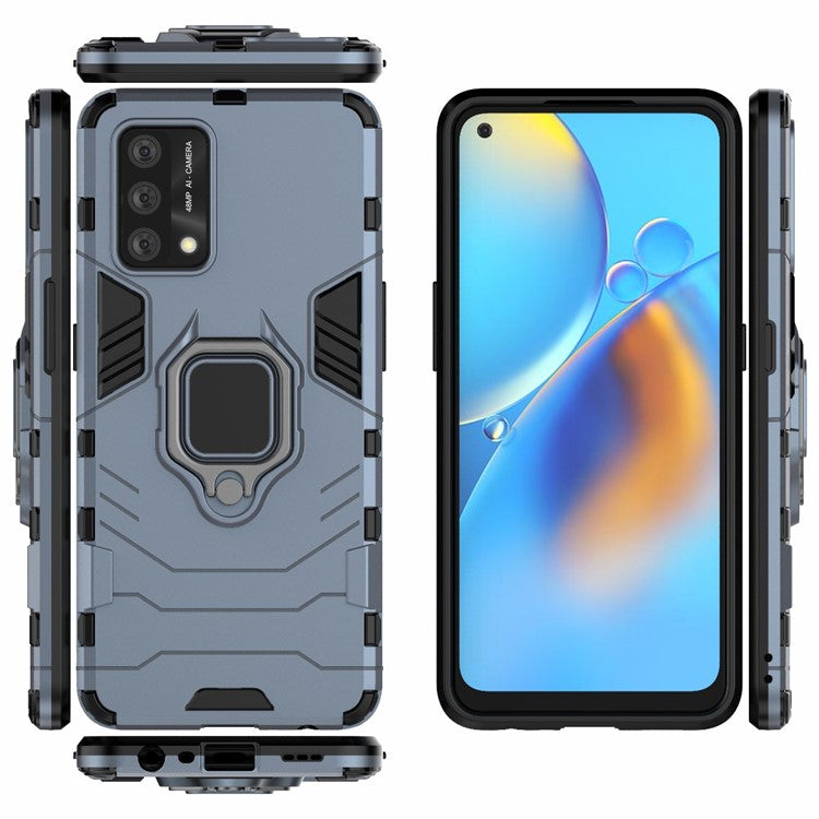 Kickstand Design Cool Guard PC + TPU Hybrid Phone Cover Case for Oppo A74 4G - Blue