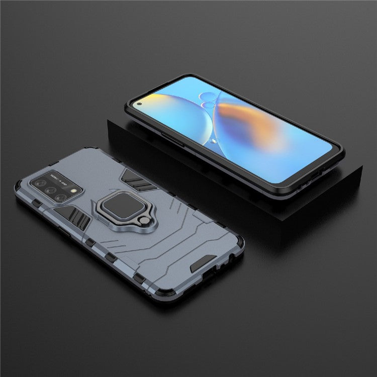 Kickstand Design Cool Guard PC + TPU Hybrid Phone Cover Case for Oppo A74 4G - Blue