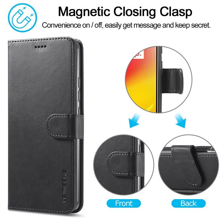 LC.IMEEKE Wallet Stand Design Phone Full Protection Leather Shell Case for Realme C15/C12/C25 - Black
