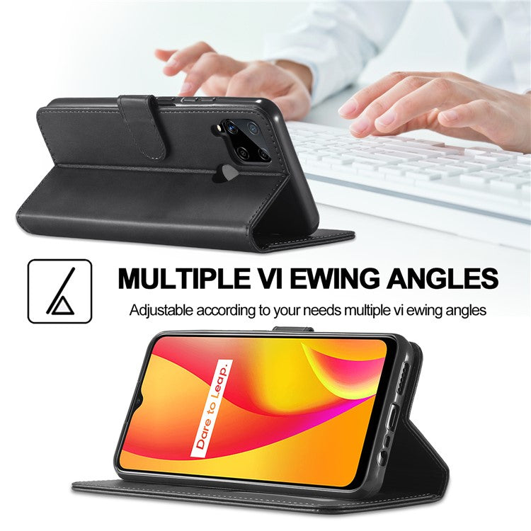 LC.IMEEKE Wallet Stand Design Phone Full Protection Leather Shell Case for Realme C15/C12/C25 - Black