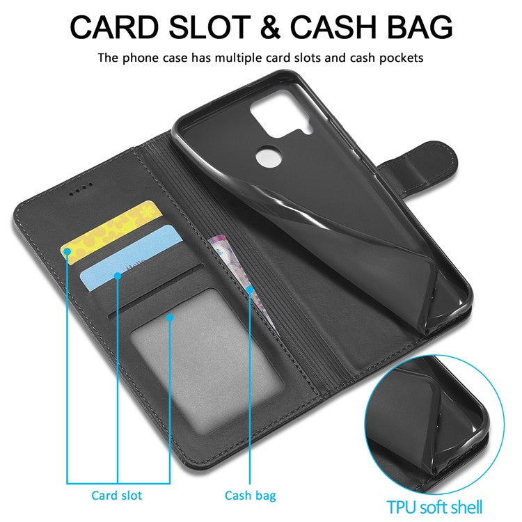 LC.IMEEKE Wallet Stand Design Phone Full Protection Leather Shell Case for Realme C15/C12/C25 - Black