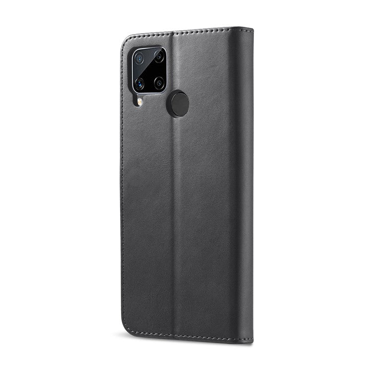 LC.IMEEKE Wallet Stand Design Phone Full Protection Leather Shell Case for Realme C15/C12/C25 - Black