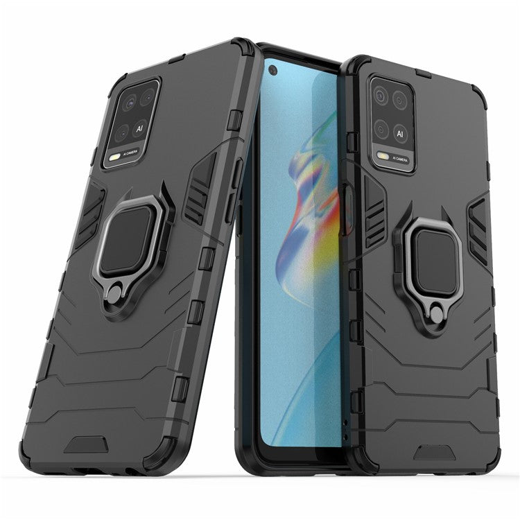 Kickstand Design Cool Guard PC + TPU Hybrid Phone Cover Case for Oppo A54 4G - Black