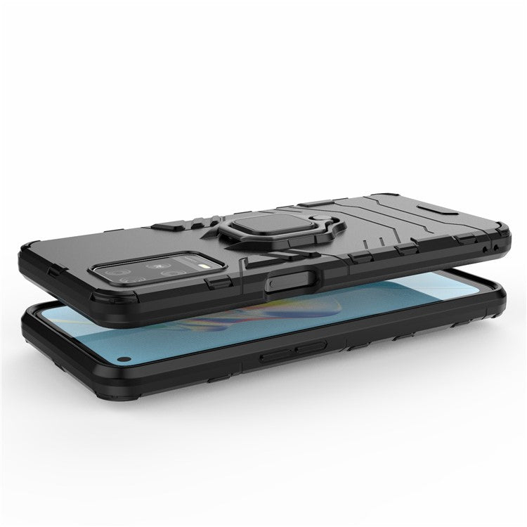 Kickstand Design Cool Guard PC + TPU Hybrid Phone Cover Case for Oppo A54 4G - Black