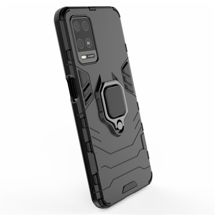 Kickstand Design Cool Guard PC + TPU Hybrid Phone Cover Case for Oppo A54 4G - Black