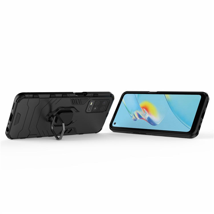 Kickstand Design Cool Guard PC + TPU Hybrid Phone Cover Case for Oppo A54 4G - Black