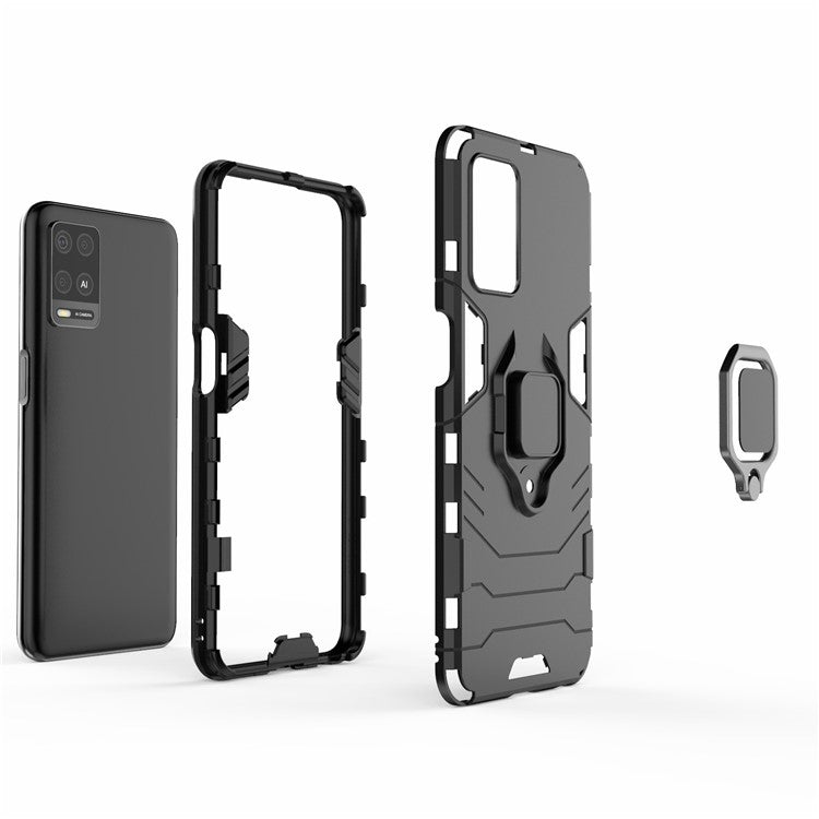 Kickstand Design Cool Guard PC + TPU Hybrid Phone Cover Case for Oppo A54 4G - Black